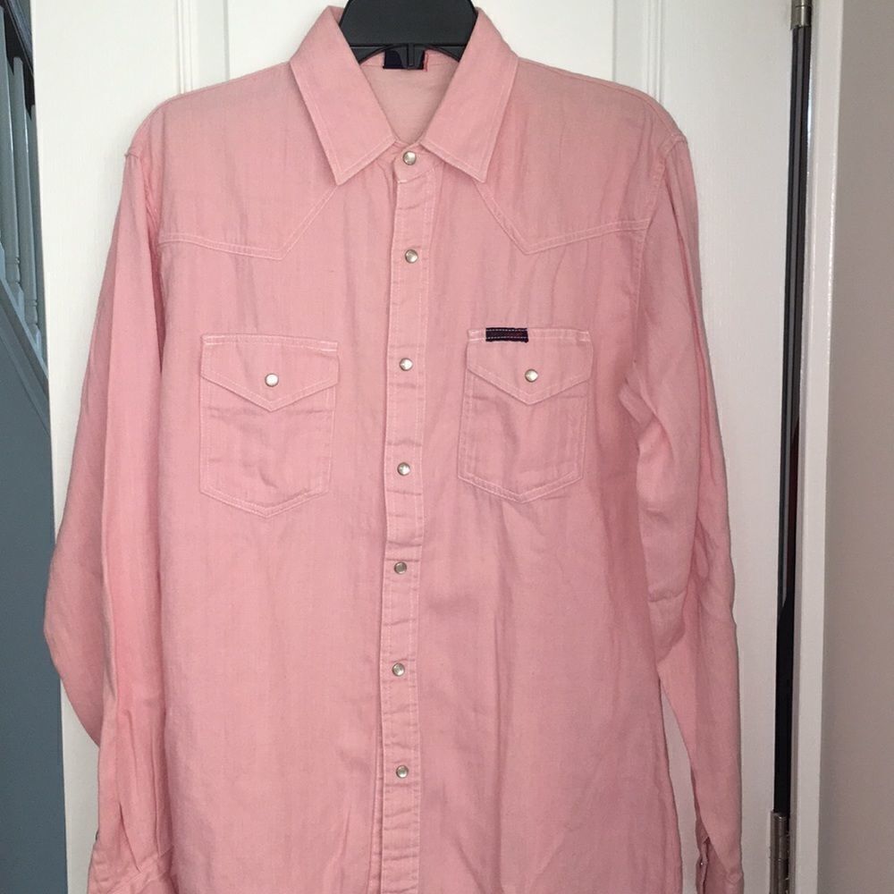 PINK pearl snap western cowboy rockabilly shirt M